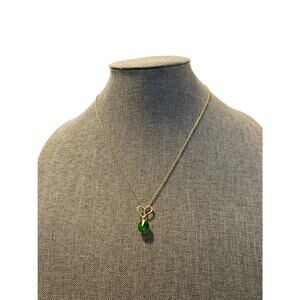 heart necklace gold tone green rhinestone